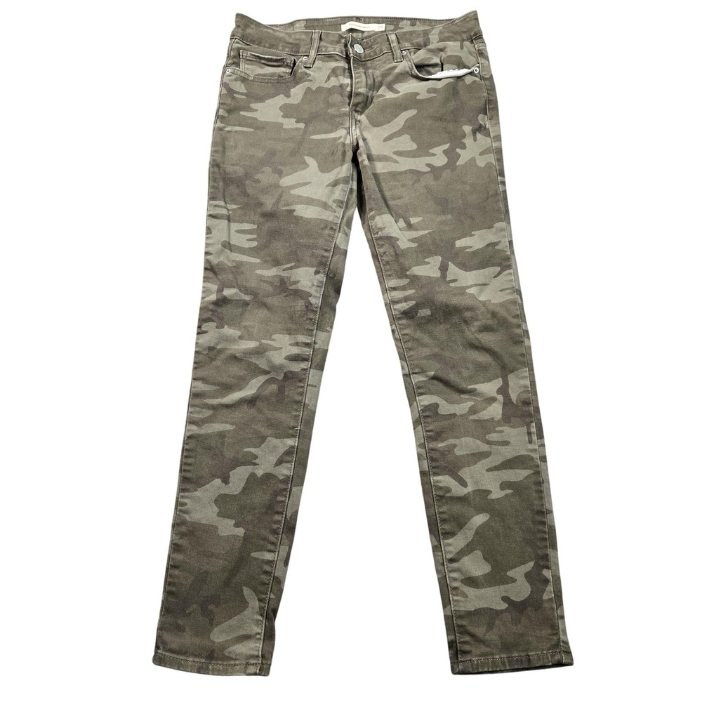 Levi's 711 Skinny Ankle Jeans Womens 28 Green Camo Low Rise Stretch Denim